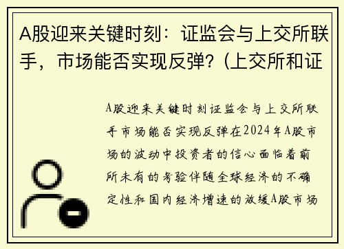 A股迎来关键时刻：证监会与上交所联手，市场能否实现反弹？(上交所和证监会哪个好)