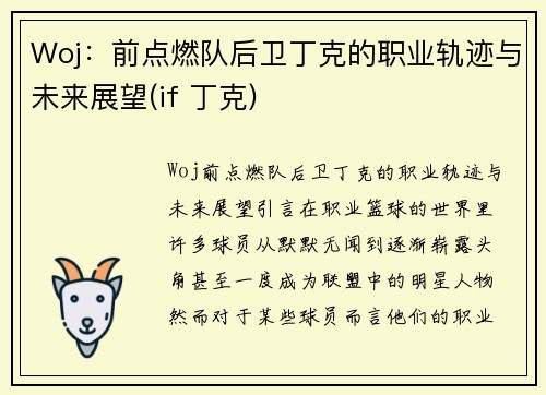 Woj：前点燃队后卫丁克的职业轨迹与未来展望(if 丁克)